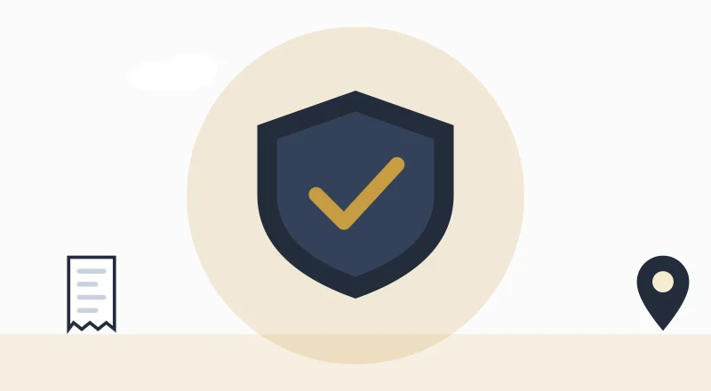 A shield with a tick, for staying safe