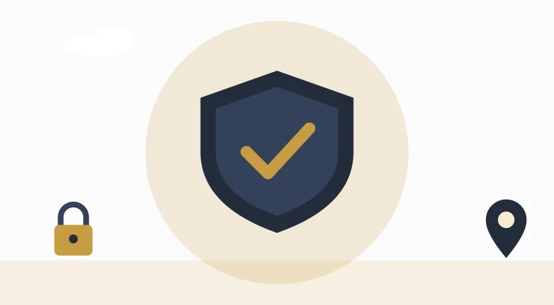 A shield with a tick, for staying safe