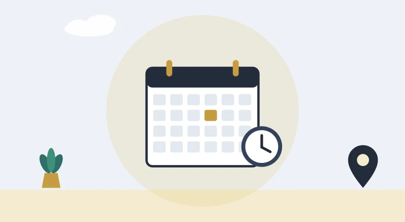 A calendar with one day marked, and a clock