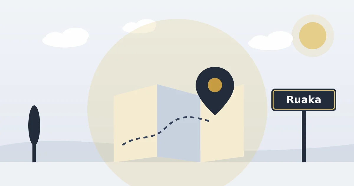 A neighbourhood map with a location pin, beside a sign for Ruaka