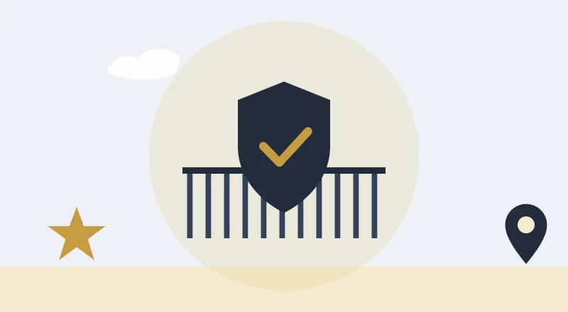 A shield in front of a gate