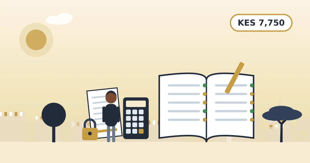 An open rent ledger with each payment ticked, with KES 7,750 shown