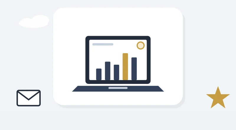 A laptop showing a property dashboard with bar charts