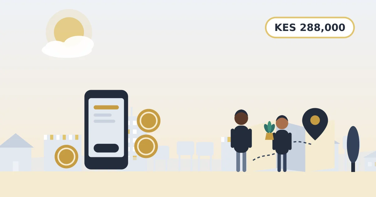 A phone with M-Pesa coins, with KES 288,000 shown