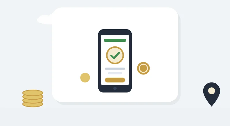 A phone showing a paid M-Pesa receipt, with coins