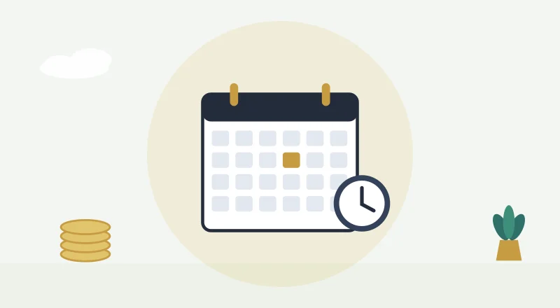 A calendar with one day marked, and a clock
