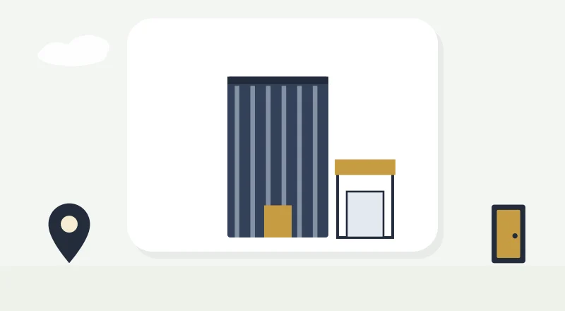 An office tower and a shop front