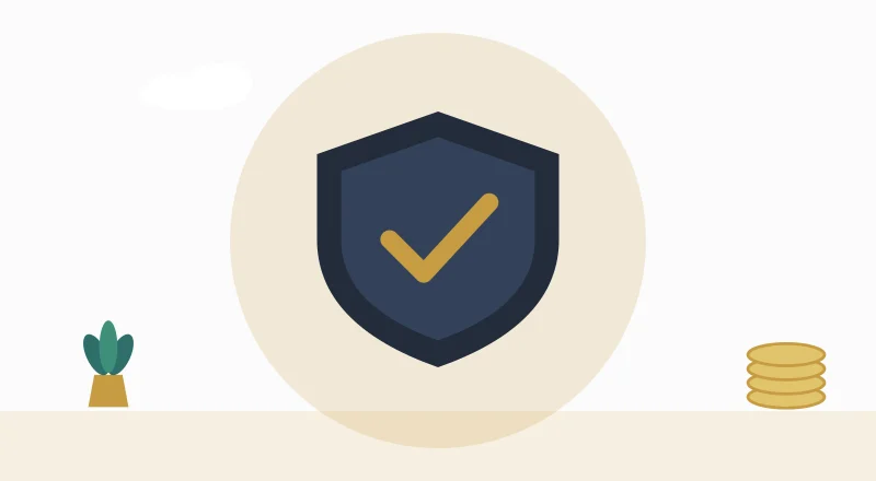 A shield with a tick, for staying safe