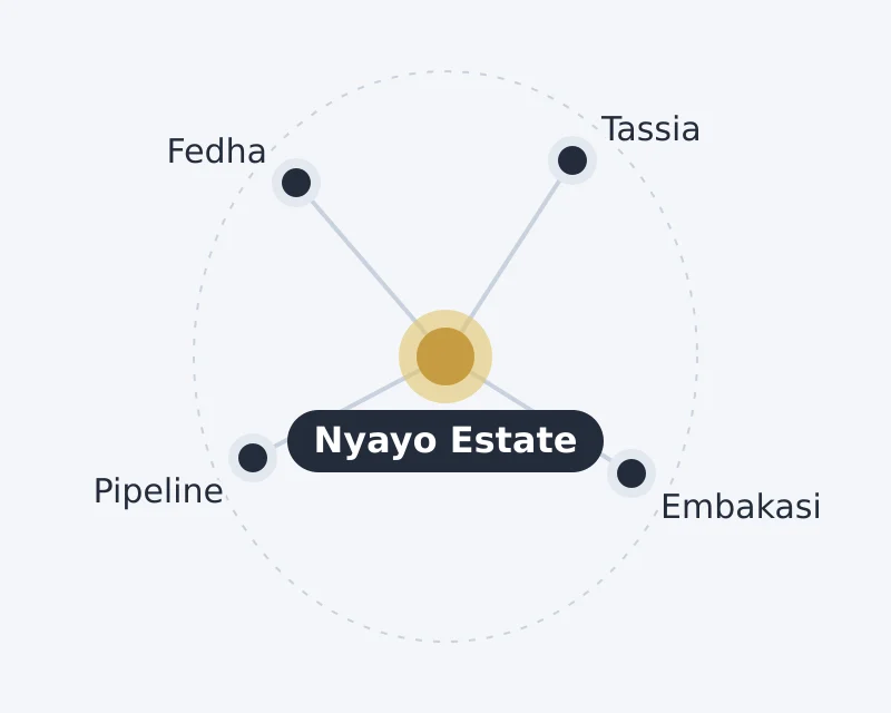Diagram of Nyayo Estate Embakasi and nearby areas: Embakasi, Fedha, Pipeline, Tassia