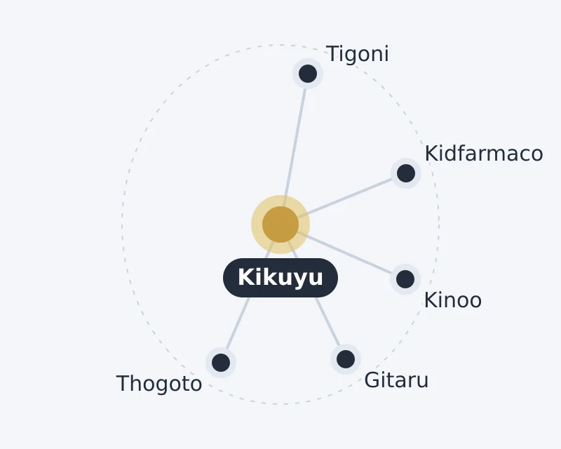 Diagram of Kikuyu and nearby areas: Gitaru, Kidfarmaco, Kinoo, Thogoto, Tigoni