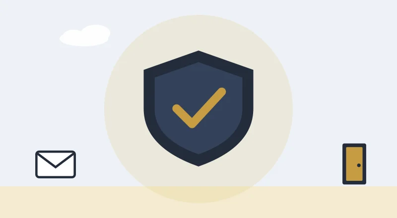 A shield with a tick, for staying safe