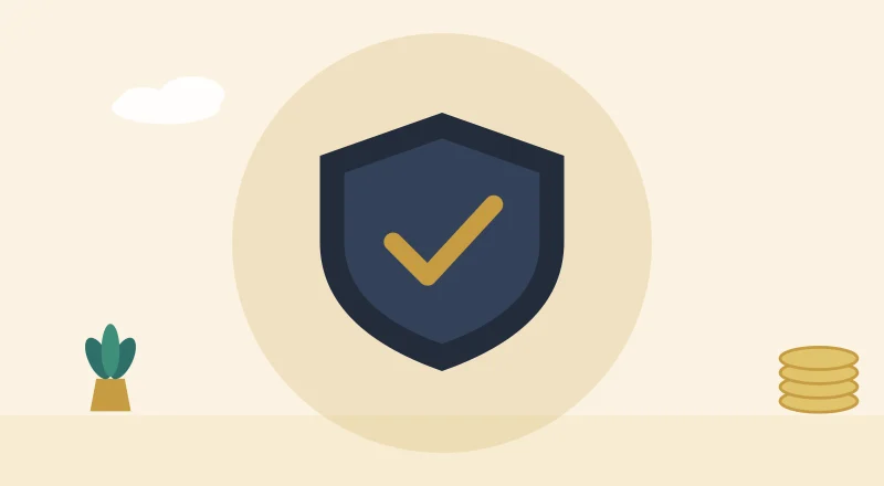 A shield with a tick, for staying safe