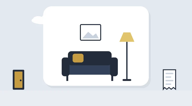 A cosy living room with a sofa and a lamp
