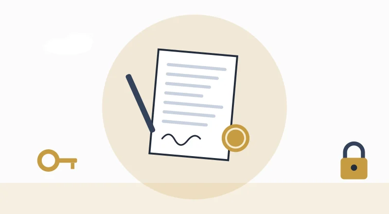 A signed agreement with a seal and a pen