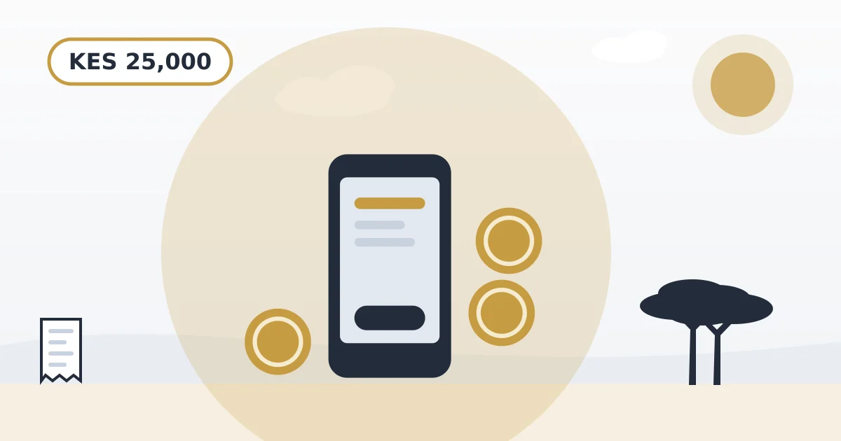 A phone with M-Pesa coins, with KES 25,000 shown