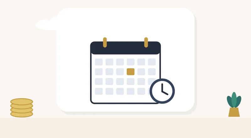 A calendar with one day marked, and a clock